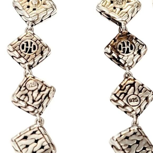 John Hardy Estate Palu Hammered Drop Earrings 2" Silver JH65 - Picture 7 of 8